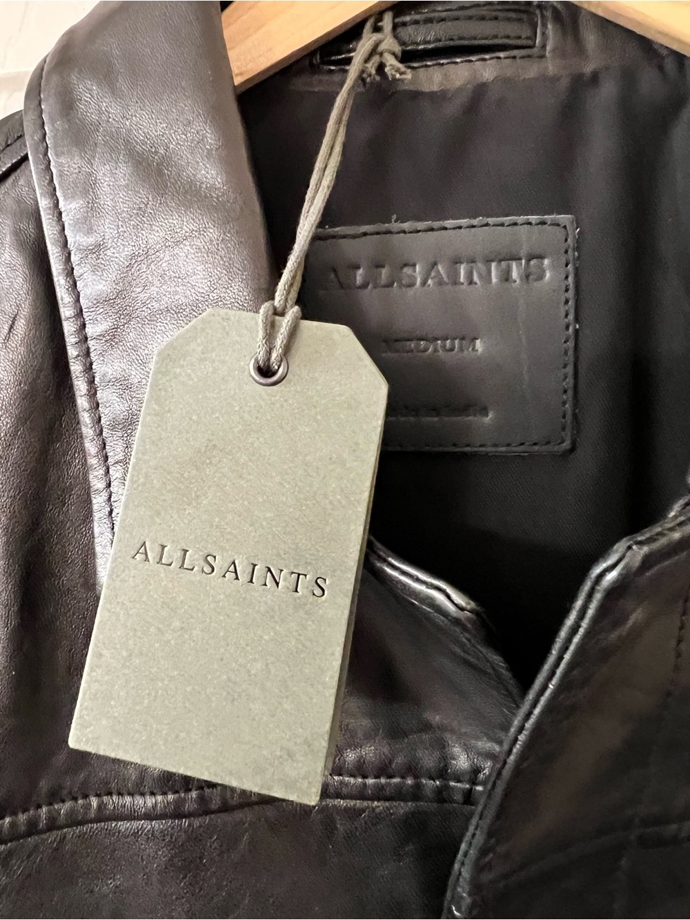 NEW $659 AllSaints Tona Men’s Sz M Black Slim Fit Supple Lambskin Leather Jacket - Picture 9 of 11